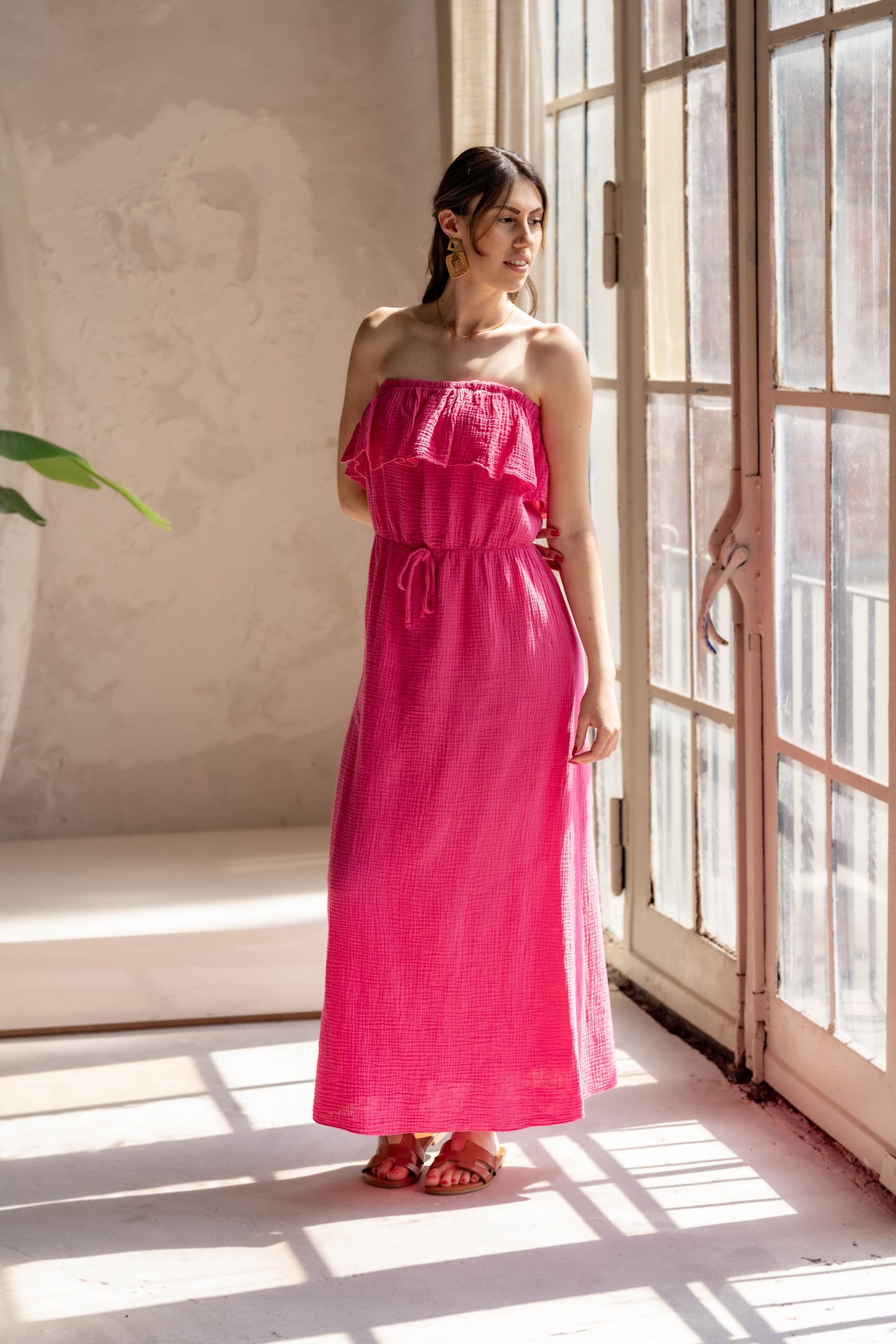 Musselinkleid Bandeau pink